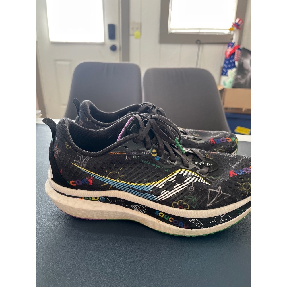 Saucony Endorphin speed 2 Mens Running Shoes Black Doodle Art Size 7.5